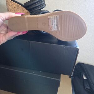 Steve Madden Black and Tan Wedge Sandals